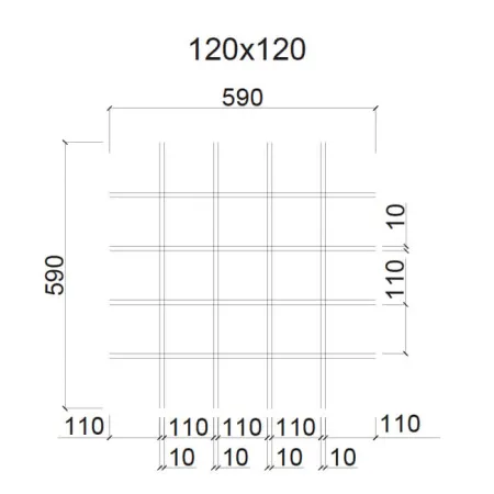 Грильято ячейка 120x120, высота 30 мм, ширина 10 мм, супер-хром