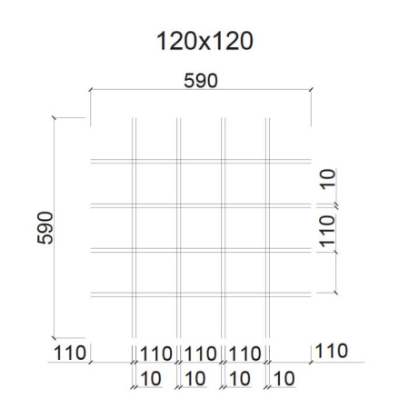 Грильято ячейка 120x120, высота 50 мм, ширина 10 мм, металлик